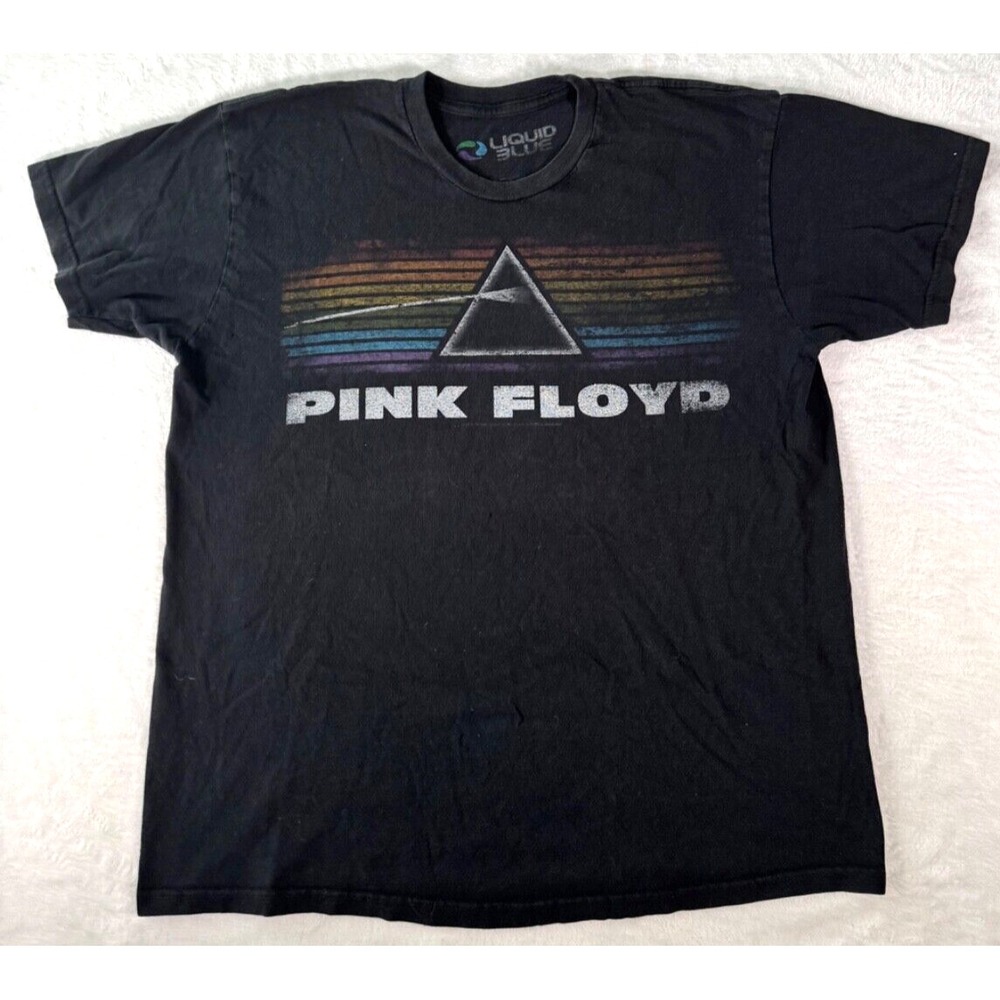 Pink Floyd‎ T Shirt Sz Large Liquid Blue Dark Side of the Moon Black 2012 Retro